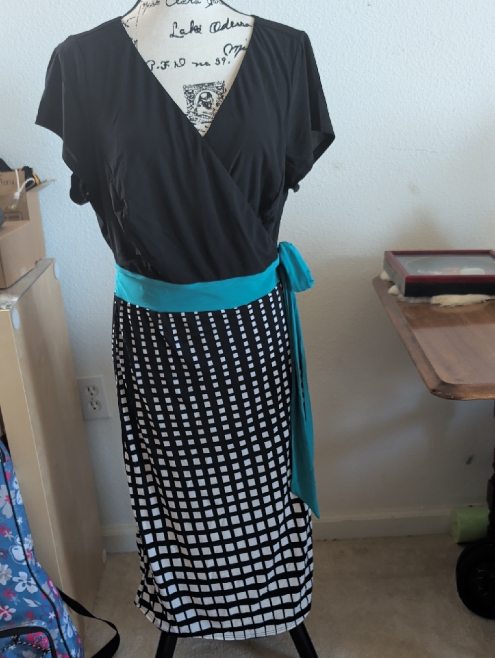 Igigi Black & Teal Wrap Midi Skirt Dress